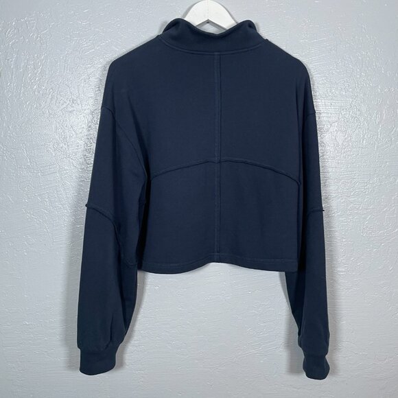Sweaty Betty Women 12 Navy Blue Revive Lounge Half Zip Pullover Crop Sweatshirt - Picture 6 of 11